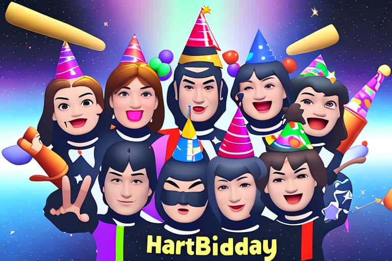  create a fun high definition birthday poster with Roblox characters playing Among Us characters in space and include 'Happy Birthday Aneeq' text on top