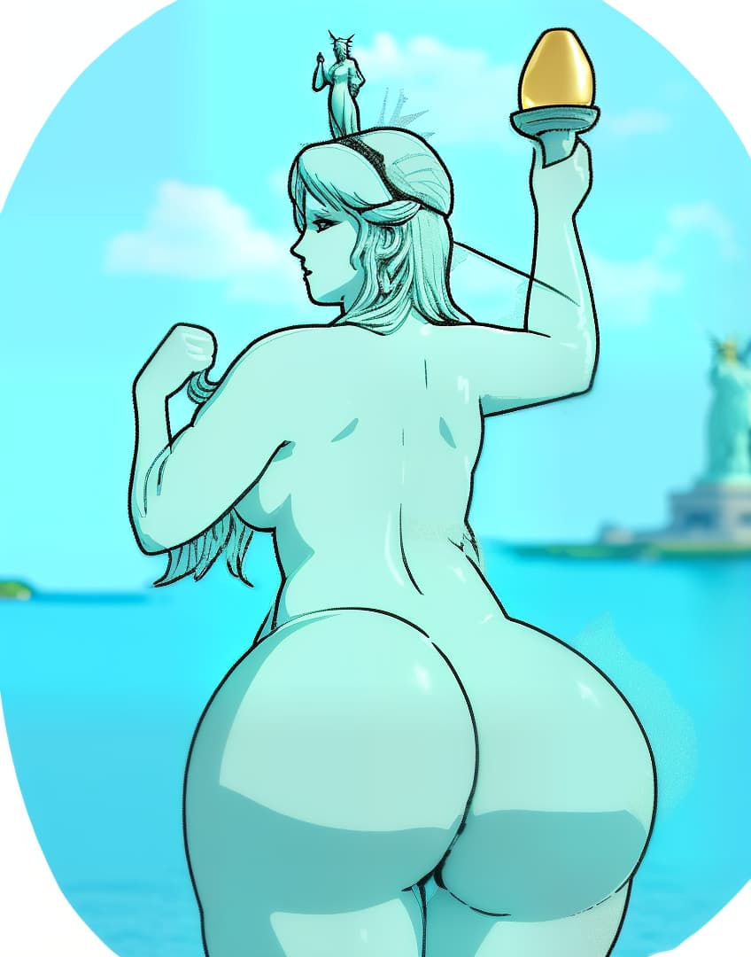  Completely nude statue of liberty, huge ass and hourglass body., ((best quality)), ((masterpiece)), highly detailed, absurdres, HDR 4K, 8K
