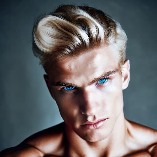 portrait+ style Russian queer fitness model blonde hunk dude face