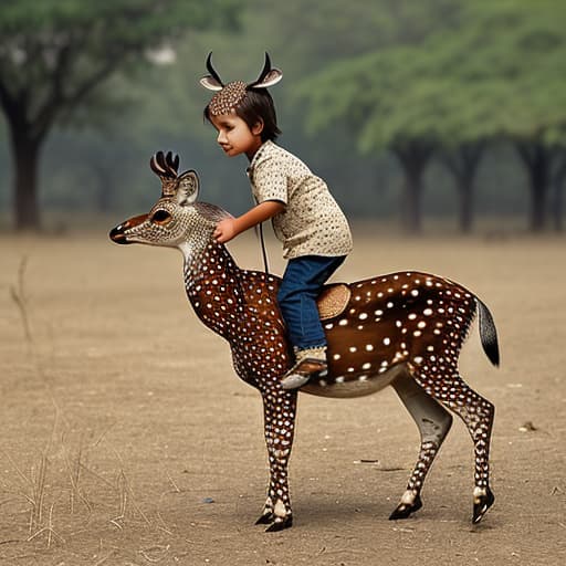  A Child riding on a Spotted Deer