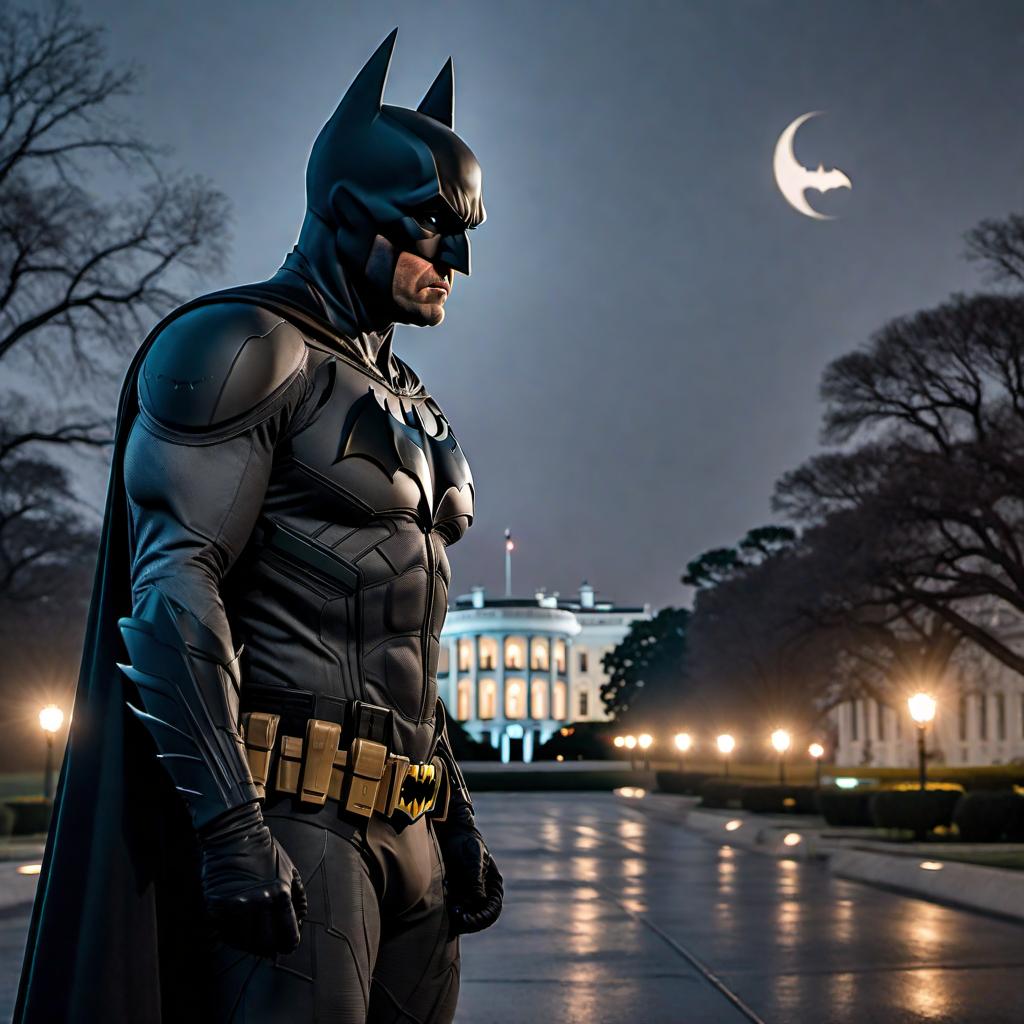  A night scene showing the Batman signal shining over the White House. The signal should have the words 'GEN X' inside it. hyperrealistic, full body, detailed clothing, highly detailed, cinematic lighting, stunningly beautiful, intricate, sharp focus, f/1. 8, 85mm, (centered image composition), (professionally color graded), ((bright soft diffused light)), volumetric fog, trending on instagram, trending on tumblr, HDR 4K, 8K