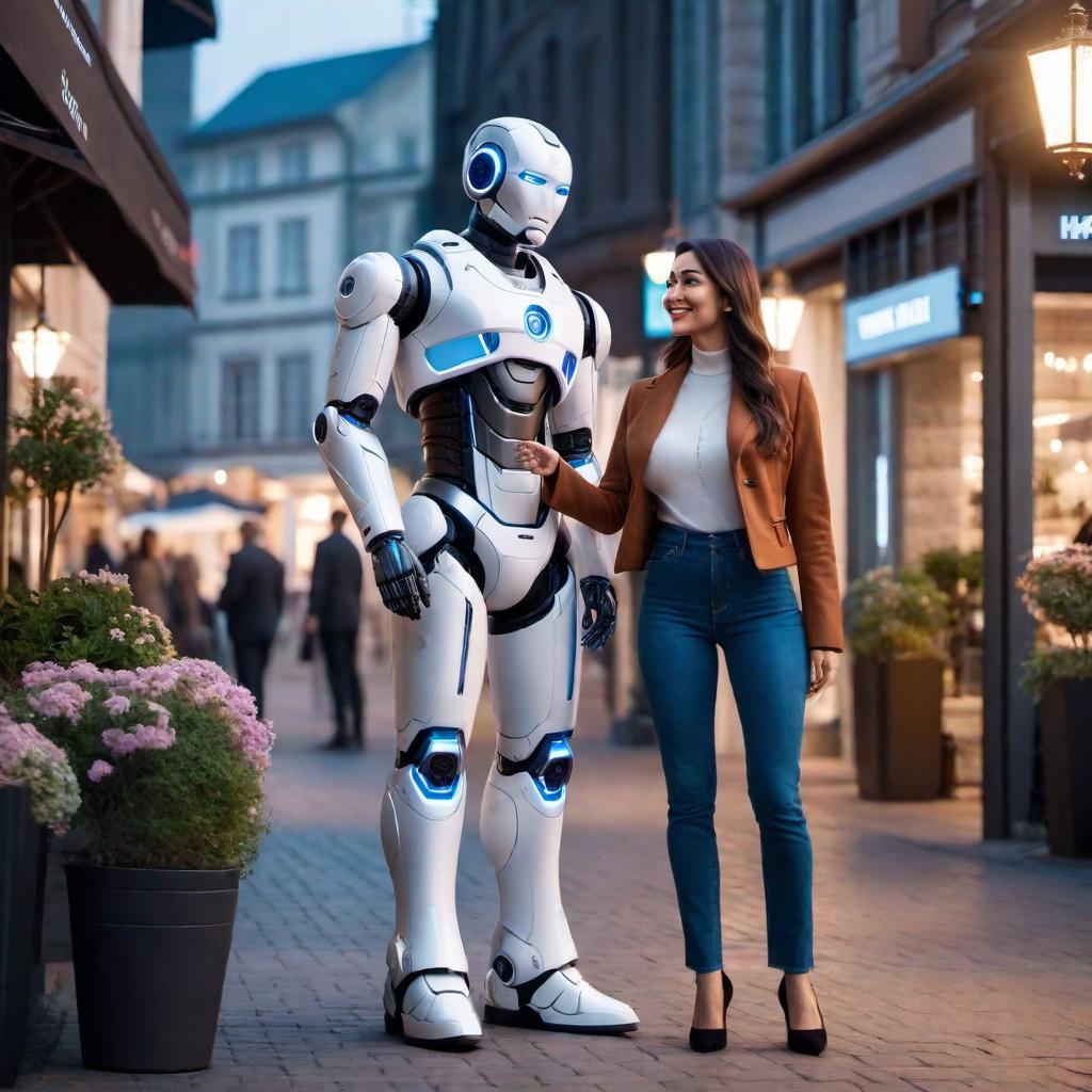  A friendly AI assistant greeting a user in a warm and welcoming manner. hyperrealistic, full body, detailed clothing, highly detailed, cinematic lighting, stunningly beautiful, intricate, sharp focus, f/1. 8, 85mm, (centered image composition), (professionally color graded), ((bright soft diffused light)), volumetric fog, trending on instagram, trending on tumblr, HDR 4K, 8K