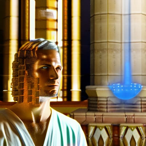  An image of a man in 3D in front of the throne of God in the temple is baptized by the fire of God and is not consumed.