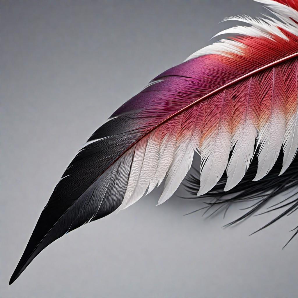  Generate a picture of a curved colored feather with black bold lettering that says 'light feathers, auto paint, body' around the feather. hyperrealistic, full body, detailed clothing, highly detailed, cinematic lighting, stunningly beautiful, intricate, sharp focus, f/1. 8, 85mm, (centered image composition), (professionally color graded), ((bright soft diffused light)), volumetric fog, trending on instagram, trending on tumblr, HDR 4K, 8K