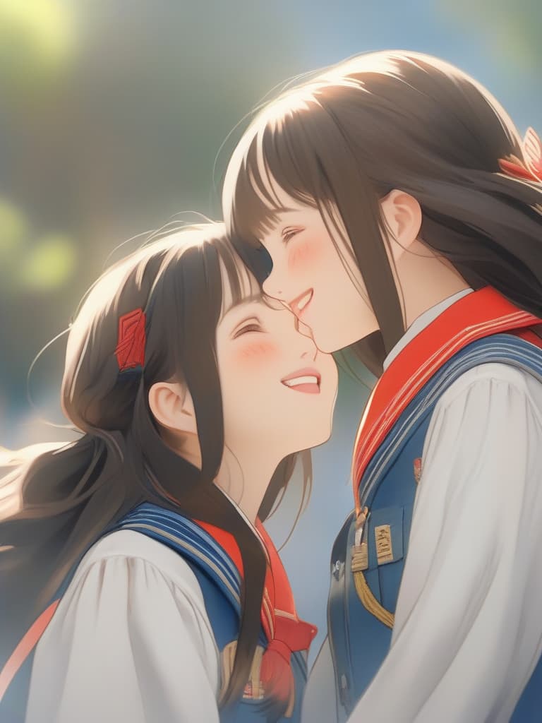  Cute, beautiful girls, up, shy, long hair, smiles, uniforms, masterpiece, best quality,8k,ultra detailed,high resolution,an extremely delicate and beautiful,hyper detail