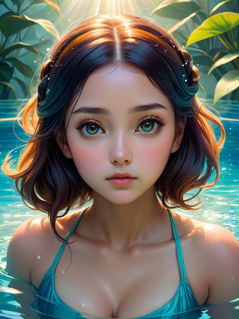  ethereal fantasy concept art of a girl in the pool. magnificent, celestial, ethereal, painterly, epic, majestic, magical, fantasy art, cover art, dreamy