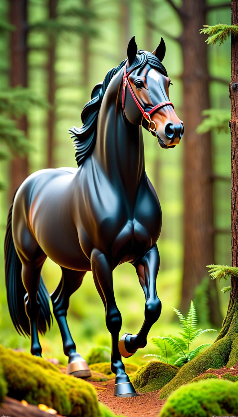  Professional 3D model of A black horse rises in a wood. . Rendered with Octane, the model is highly detailed,dramatic lighting. hyperrealistic, full body, detailed clothing, highly detailed, cinematic lighting, stunningly beautiful, intricate, sharp focus, f/1. 8, 85mm, (centered image composition), (professionally color graded), ((bright soft diffused light)), volumetric fog, trending on instagram, trending on tumblr, HDR 4K, 8K