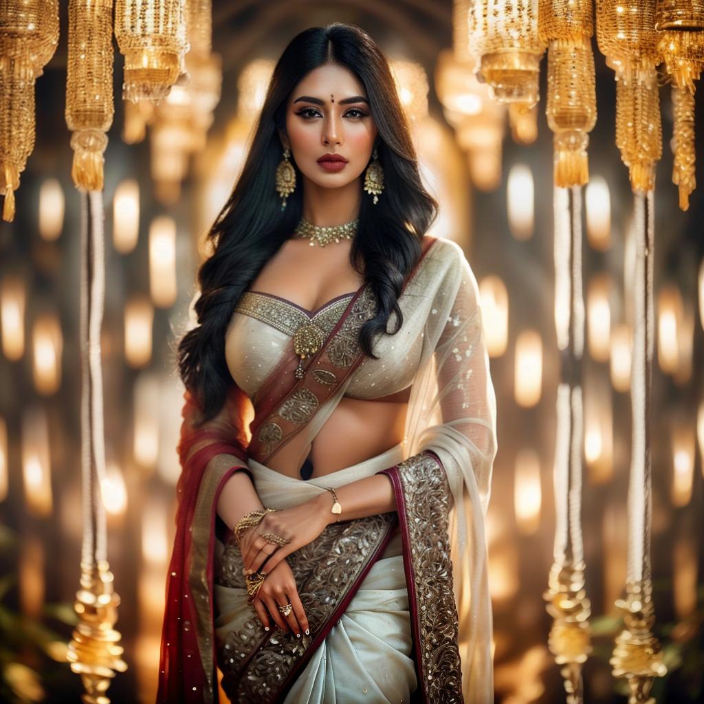  indian saree woman portrait, clean face, hd , long hair hyperrealistic, full body, detailed clothing, highly detailed, cinematic lighting, stunningly beautiful, intricate, sharp focus, f/1. 8, 85mm, (centered image composition), (professionally color graded), ((bright soft diffused light)), volumetric fog, trending on instagram, trending on tumblr, HDR 4K, 8K