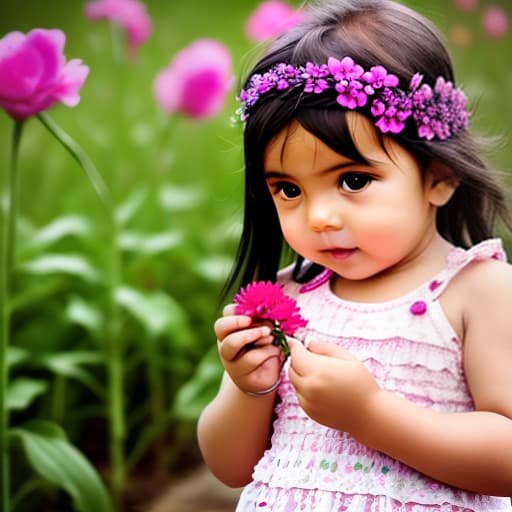  beautiful baby having a flower in her hand