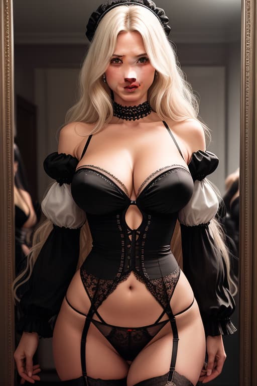  est quality, masterpiece,realistic, 25 y.o. Cameron Diaz, stunning body, puffy sleeves, mini skirt, upskirt, long wavy hair, white hair, black dress, juliet sleeves, hairband, small breasts, cleavage cutout, long sleeves, parted lips, carmin red lips, smile, clothing cutout, black hairband, mole under mouth, mole, lips, nose, belly button, garter belt, facing viewer, hair over eyes, teeth, dressing room, mirror hyperrealistic, full body, detailed clothing, highly detailed, cinematic lighting, stunningly beautiful, intricate, sharp focus, f/1. 8, 85mm, (centered image composition), (professionally color graded), ((bright soft diffused light)), volumetric fog, trending on instagram, trending on tumblr, HDR 4K, 8K