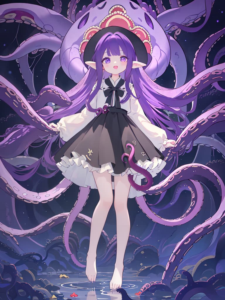  ((full body)),Open mouth,(best quality:1.4、masterpiece:1.4)、((limbs entangled in tentacles))、half eyes、purple hair、ジト目, masterpiece, best quality,8k,ultra detailed,high resolution,an extremely delicate and beautiful,hyper detail