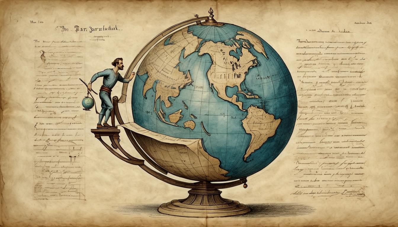  on parchment, surrealism+++, A figure with an atlas on their back, large, globe shaped, world weight, overwhelming burden(mysterious, provocative, symbolic,muted color)+++