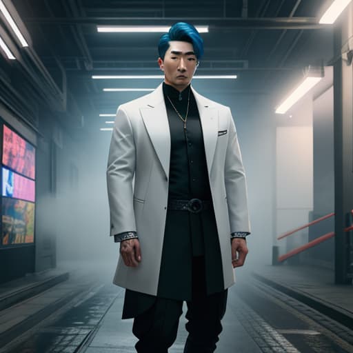  Korean gang leader In the daytime hyperrealistic, full body, detailed clothing, highly detailed, cinematic lighting, stunningly beautiful, intricate, sharp focus, f/1. 8, 85mm, (centered image composition), (professionally color graded), ((bright soft diffused light)), volumetric fog, trending on instagram, trending on tumblr, HDR 4K, 8K