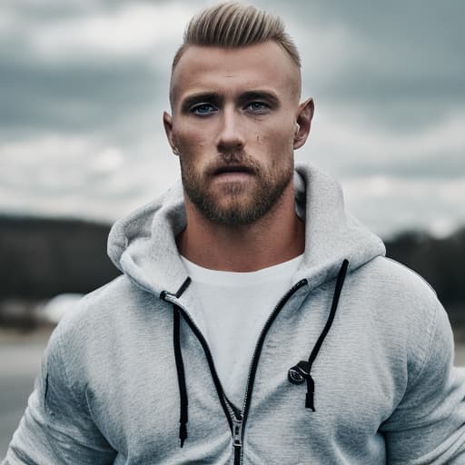 portrait+ style Russian queer fitness model blonde hunk dilf dude face