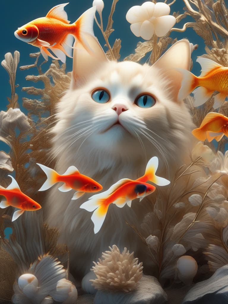  Cat,Metamorphosis,Goldfish, masterpiece, best quality,8k,ultra detailed,high resolution,an extremely delicate and beautiful,hyper detail