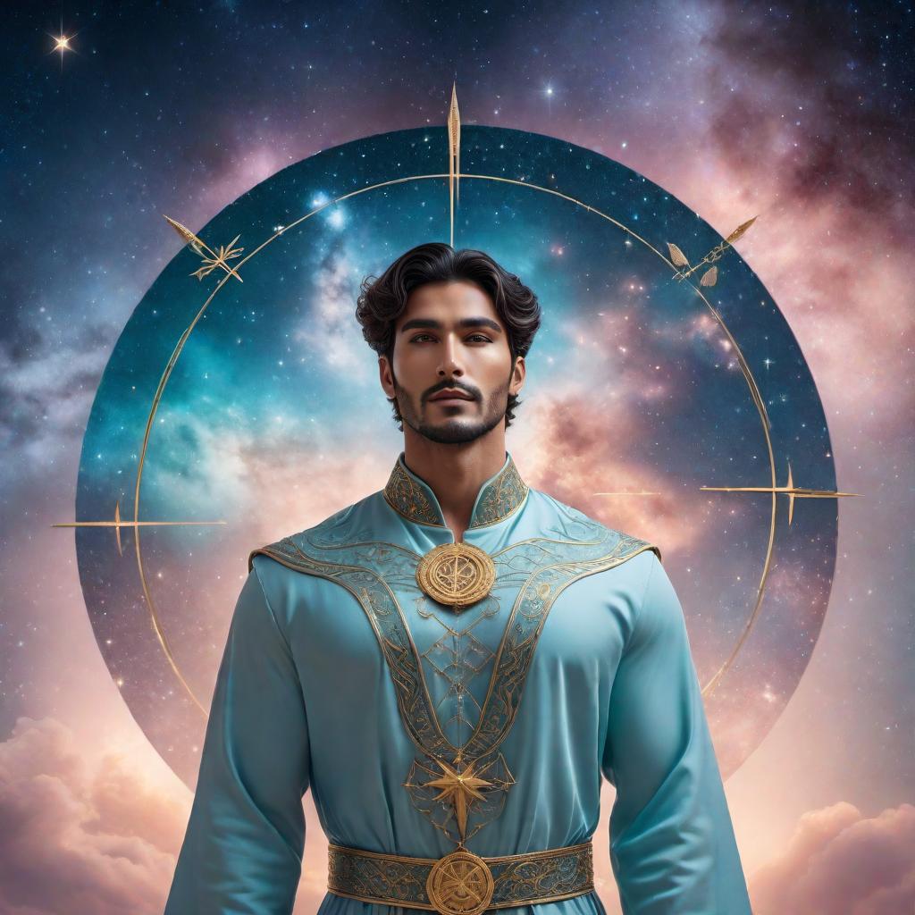  A male Gemini in a fantasy lofi style, featuring the zodiac sign of a man. Incorporate twin symbols associated with Gemini, in a tranquil, whimsical setting with a dreamy night sky overhead, soft pastel hues, and mystical, celestial accents. hyperrealistic, full body, detailed clothing, highly detailed, cinematic lighting, stunningly beautiful, intricate, sharp focus, f/1. 8, 85mm, (centered image composition), (professionally color graded), ((bright soft diffused light)), volumetric fog, trending on instagram, trending on tumblr, HDR 4K, 8K