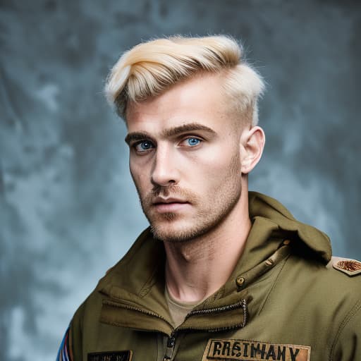 portrait+ style Russian queer sergeant blonde hunk dilf dude face