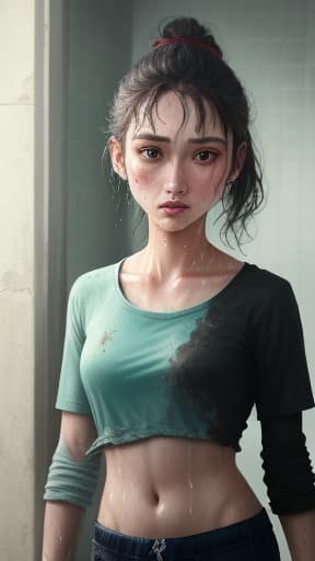  Beautiful with medium and wearing no clothes, coming after shower,sweaty , masterpieces, top quality, best quality, official art, beautiful and aesthetic, realistic, 4K, 8K