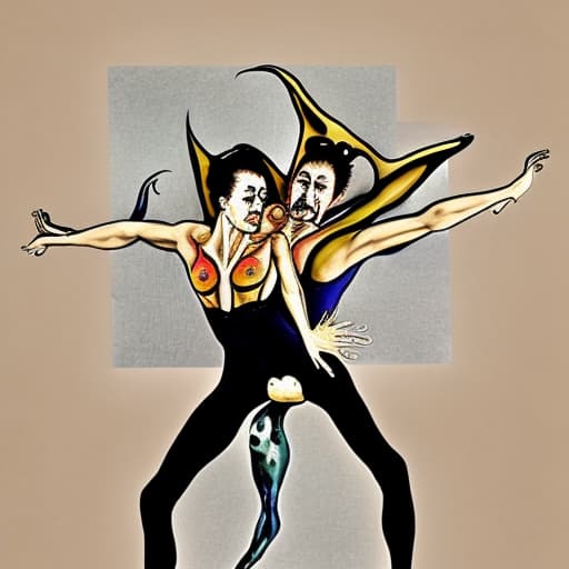  Crear a collage based on Salvador Dali style absoluta dancers pain, pasion, in a sketch