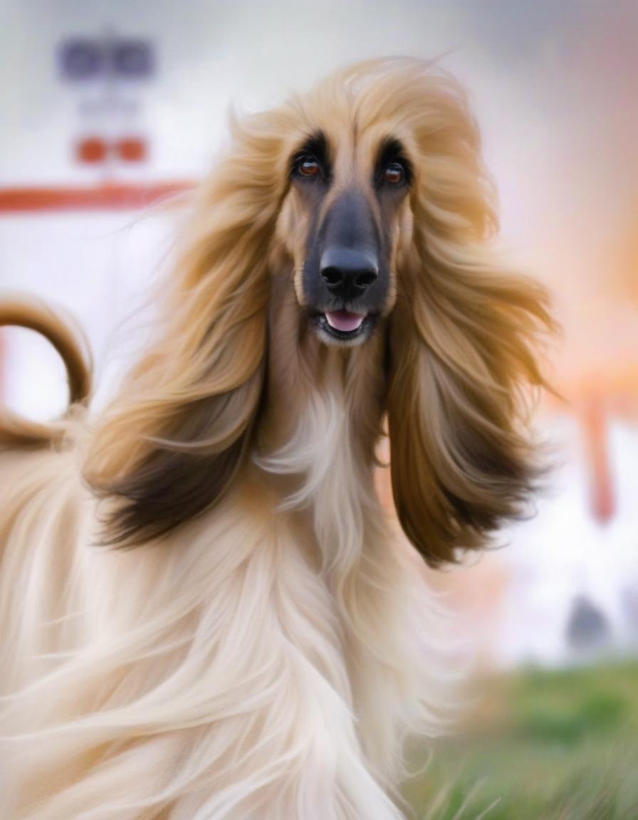  abstract expressionist painting Vibrant portrait of a beautiful afghan hound, expressive (very very small triangular eyes), flowing hair, intricate details, soft and elegant features, ethereal aura, whimsical elements, rich color palette, watercolor, colored ink, oil pastels, textured strokes, dreamlike quality, by Gabriel Pacheco, Michael Sowa, Bernard Kliban, high resolution, intricate patterns, captivating gaze, fantasy inspired, magical ambiance, surreal lighting . energetic brushwork, bold colors, abstract forms, expressive, emotional hyperrealistic, full body, detailed clothing, highly detailed, cinematic lighting, stunningly beautiful, intricate, sharp focus, f/1. 8, 85mm, (centered image composition), (professionally color graded), ((bright soft diffused light)), volumetric fog, trending on instagram, trending on tumblr, HDR 4K, 8K