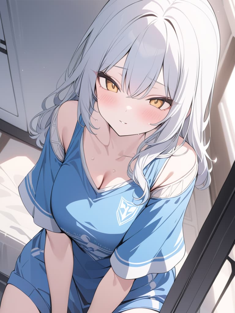  Cute, subculture, jersey, moe sleeve, white hair, masterpiece, best quality,8k,ultra detailed,high resolution,an extremely delicate and beautiful,hyper detail