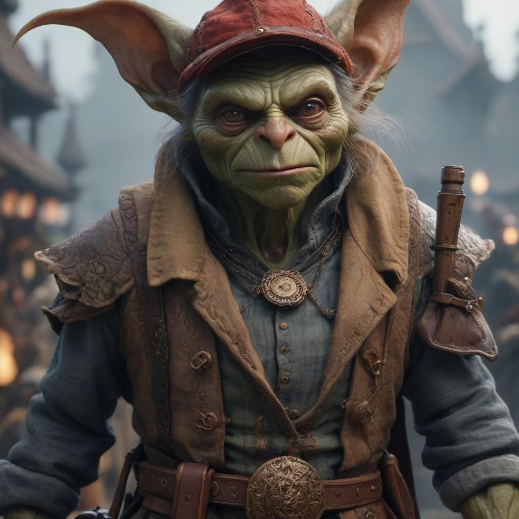  Goblin inventor hyperrealistic, full body, detailed clothing, highly detailed, cinematic lighting, stunningly beautiful, intricate, sharp focus, f/1. 8, 85mm, (centered image composition), (professionally color graded), ((bright soft diffused light)), volumetric fog, trending on instagram, trending on tumblr, HDR 4K, 8K