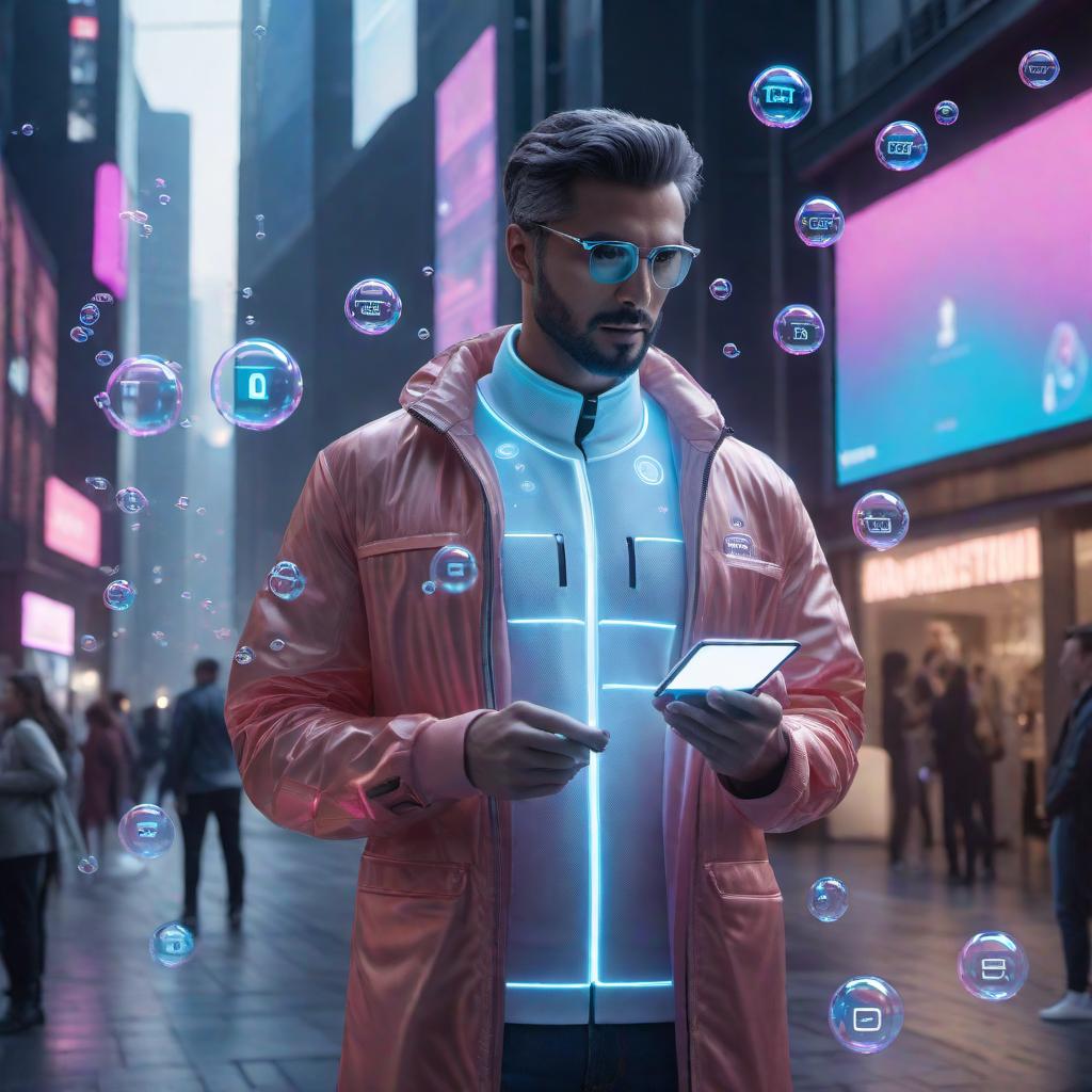  A friendly AI assistant is asking a user to provide information about the theme of their Instagram Reel. The assistant prepares to write a creative post to make the Reel popular and includes hashtags. The scene is set in a futuristic, high-tech environment where an AI assistant interacts with the user. The AI has a digital interface and is animated, engaged in a conversation represented by text bubbles. On the side, a holographic screen displays various social media elements, like likes, comments, and hashtags. The mood is collaborative and creative. hyperrealistic, full body, detailed clothing, highly detailed, cinematic lighting, stunningly beautiful, intricate, sharp focus, f/1. 8, 85mm, (centered image composition), (professionally color graded), ((bright soft diffused light)), volumetric fog, trending on instagram, trending on tumblr, HDR 4K, 8K