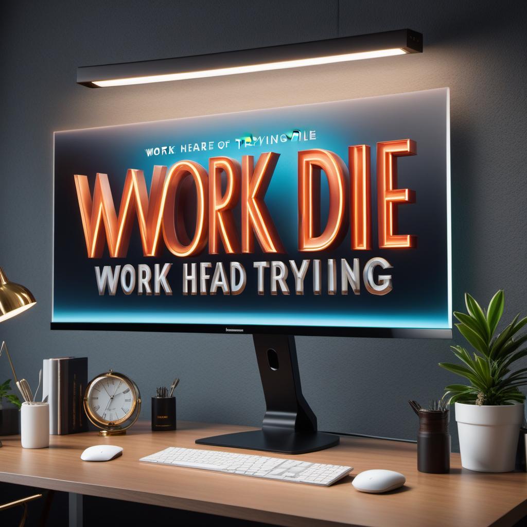  Incorporate vibrant colors and dynamic typography to make the phrase 'Work hard or die trying' stand out in the image, creating a visually engaging and motivational piece of artwork. hyperrealistic, full body, detailed clothing, highly detailed, cinematic lighting, stunningly beautiful, intricate, sharp focus, f/1. 8, 85mm, (centered image composition), (professionally color graded), ((bright soft diffused light)), volumetric fog, trending on instagram, trending on tumblr, HDR 4K, 8K