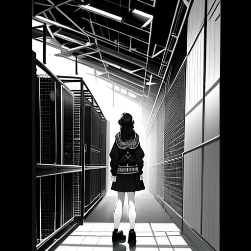  A little girl is standing in the zoo, and in front of her is a large cage where parrots fly., Pencil drawing, Black and White, B&W, Low detail, sketch, concept art, Manga style, Anime style, line art, webtoon, manhua, chalk, hand drawn, defined lines, simple shades, simplistic, manga page, minimalistic hyperrealistic, full body, detailed clothing, highly detailed, cinematic lighting, stunningly beautiful, intricate, sharp focus, f/1. 8, 85mm, (centered image composition), (professionally color graded), ((bright soft diffused light)), volumetric fog, trending on instagram, trending on tumblr, HDR 4K, 8K