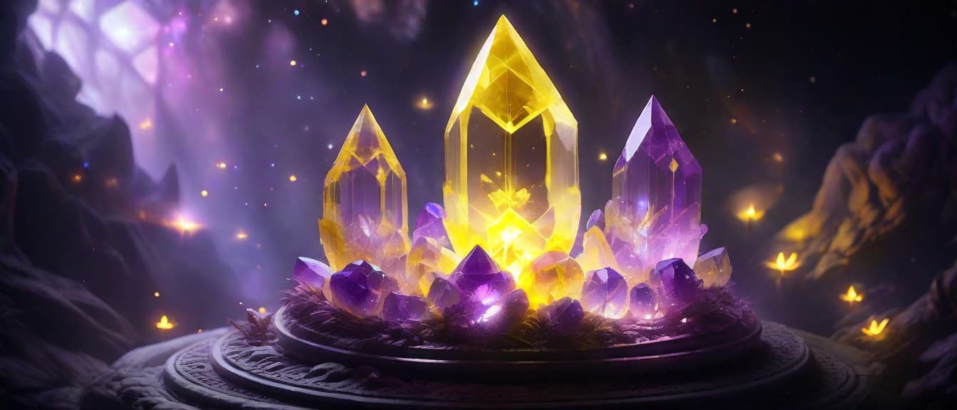  glowing yellow purple magic crystal