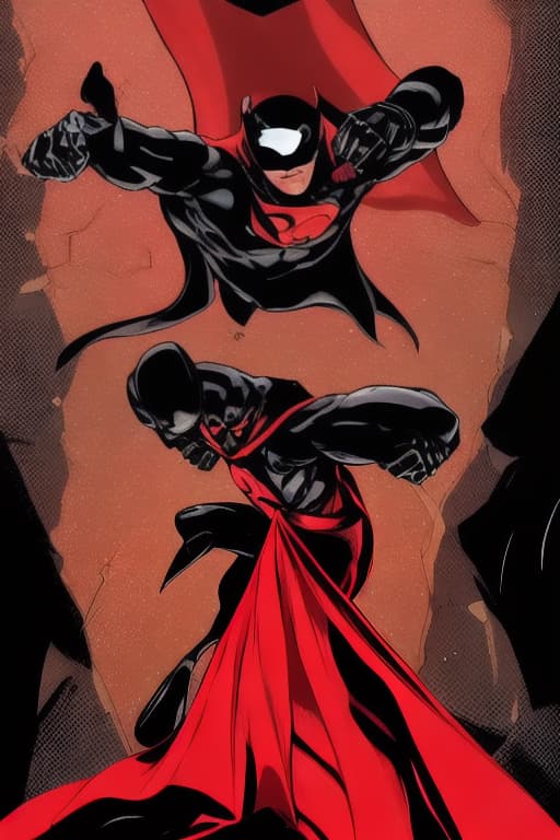  The evil eyes superhero red clothing with a black cape named the great eye fighting with Satan