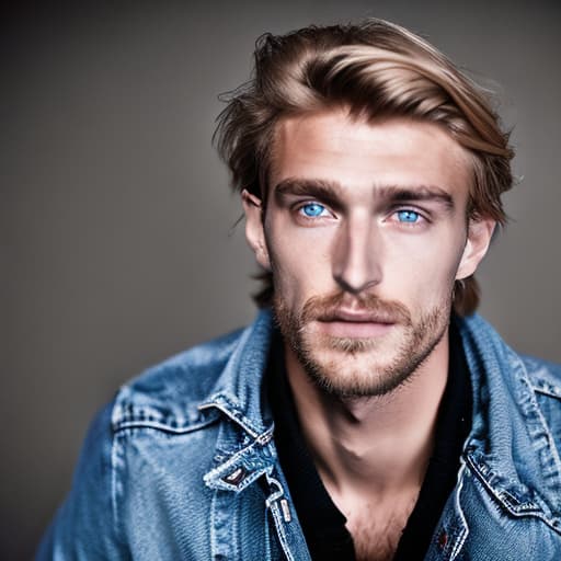 portrait+ style Russian queer supermodel blonde hunk dilf dude face