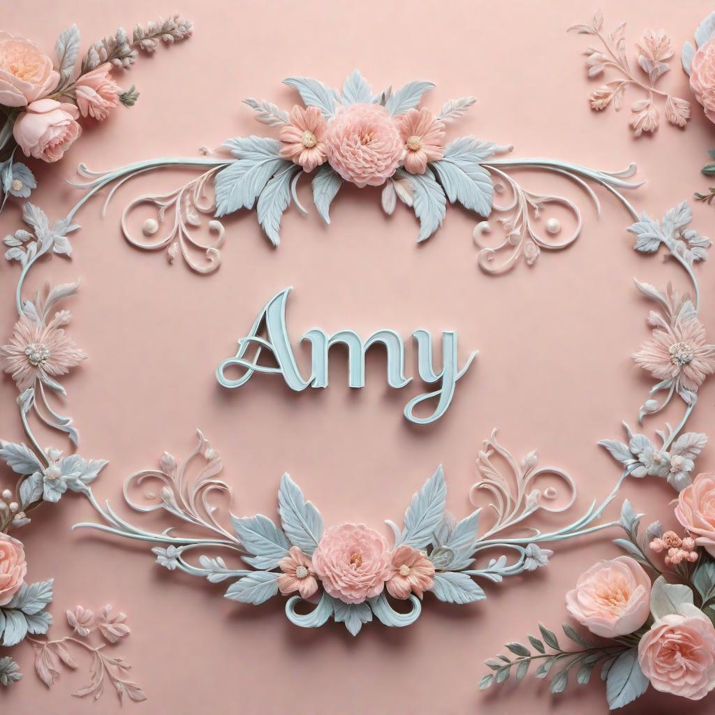  An elegant, beautifully hand-drawn illustration of the name 'Amy' with artistic flourishes and soft, pastel colors. hyperrealistic, full body, detailed clothing, highly detailed, cinematic lighting, stunningly beautiful, intricate, sharp focus, f/1. 8, 85mm, (centered image composition), (professionally color graded), ((bright soft diffused light)), volumetric fog, trending on instagram, trending on tumblr, HDR 4K, 8K