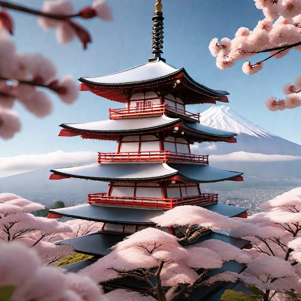  Mount Fuji and cherry blossoms. hyperrealistic, full body, detailed clothing, highly detailed, cinematic lighting, stunningly beautiful, intricate, sharp focus, f/1. 8, 85mm, (centered image composition), (professionally color graded), ((bright soft diffused light)), volumetric fog, trending on instagram, trending on tumblr, HDR 4K, 8K