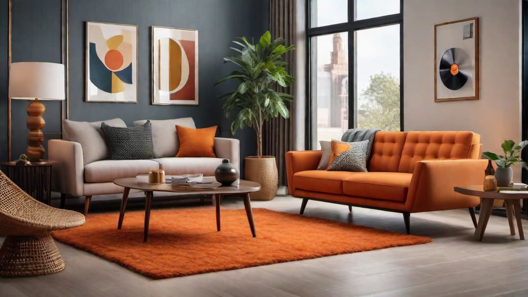  Generate an image of a cozy living room decorated with vintage items such as a retro rotary telephone, mid century modern furniture, a record player, and vibrant orange shag carpeting. additional guidelines Focus on warm and inviting lighting that enhances the nostalgia of the retro decor. hyperrealistic, full body, detailed clothing, highly detailed, cinematic lighting, stunningly beautiful, intricate, sharp focus, f/1. 8, 85mm, (centered image composition), (professionally color graded), ((bright soft diffused light)), volumetric fog, trending on instagram, trending on tumblr, HDR 4K, 8K