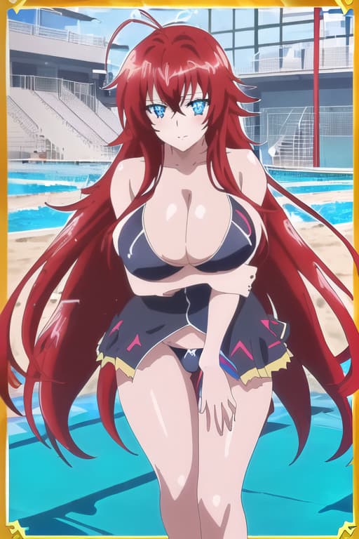  ,on the beach,sunny beautiful day,age,cameltoe,long hair,,realistic,anime style,one hand inside .,masterpiece, best quality, 1women, long red hair, looking at viewer, :3, cute, black uniform, outdoors, streets, cowboy shot, curvy, (((blue eyes))), rias gremory, red hair, antenna hair, wavy hair, ((beautiful detailed eyes, beautiful detailed glow, lots of glow)), anime screencap,women at pool, compeion , black , masterpiece, best quality, high quality, solo