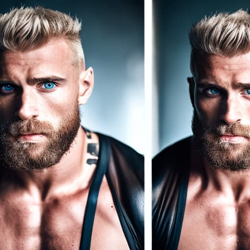 portrait+ style Russian queer fitness model blonde hunk dilf dude face