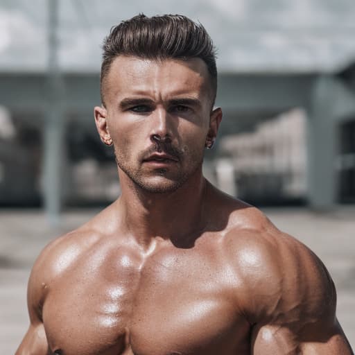 portrait+ style Russian queer fitness model brunette hunk dilf dude face