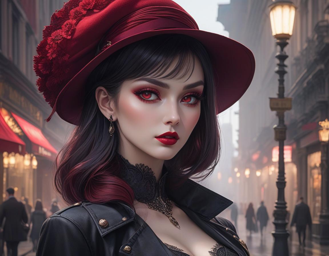  This image features a woman with a red hat, her intense texture collage style creating a visually diverse and interesting look. The mall goth aesthetic adds a touch of edginess, while the dark crimson of her hat is a bold and striking choice. Her post impressionist colorism adds a unique twist, and her perfect complexion and beautiful eyes are the focal point of the image hyperrealistic, full body, detailed clothing, highly detailed, cinematic lighting, stunningly beautiful, intricate, sharp focus, f/1. 8, 85mm, (centered image composition), (professionally color graded), ((bright soft diffused light)), volumetric fog, trending on instagram, trending on tumblr, HDR 4K, 8K