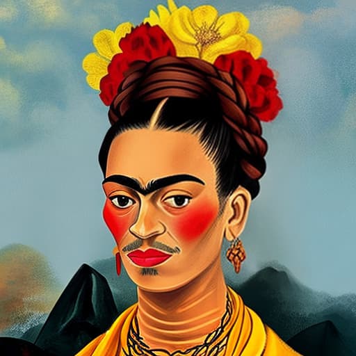  A portrait of Frida Kahlo in the style of her own paintings