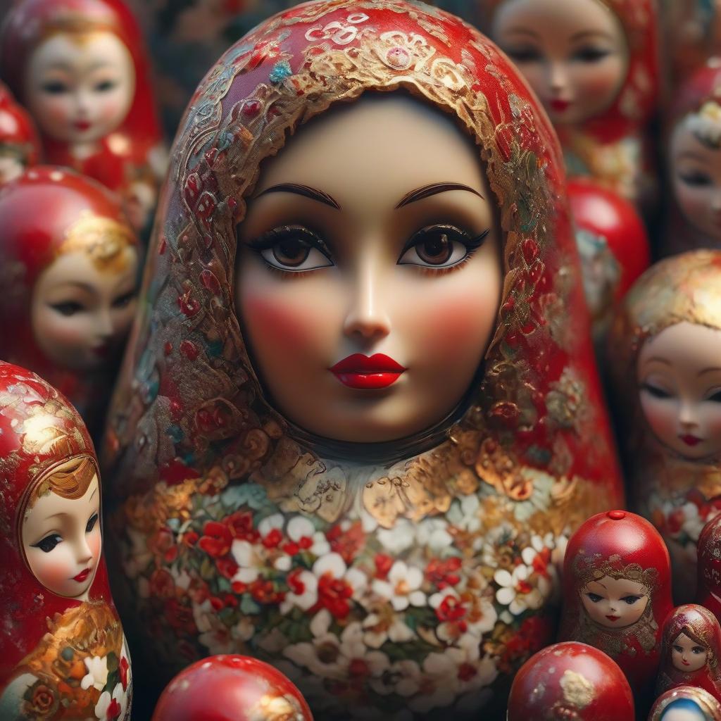  Matryoshka doll with a red lip. hyperrealistic, full body, detailed clothing, highly detailed, cinematic lighting, stunningly beautiful, intricate, sharp focus, f/1. 8, 85mm, (centered image composition), (professionally color graded), ((bright soft diffused light)), volumetric fog, trending on instagram, trending on tumblr, HDR 4K, 8K