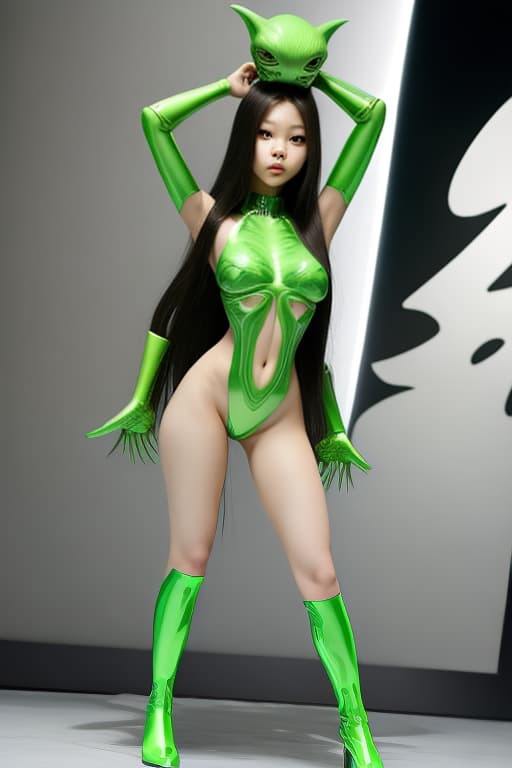  Jennie Kim beautiful green alien Beautiful , full body, , poses