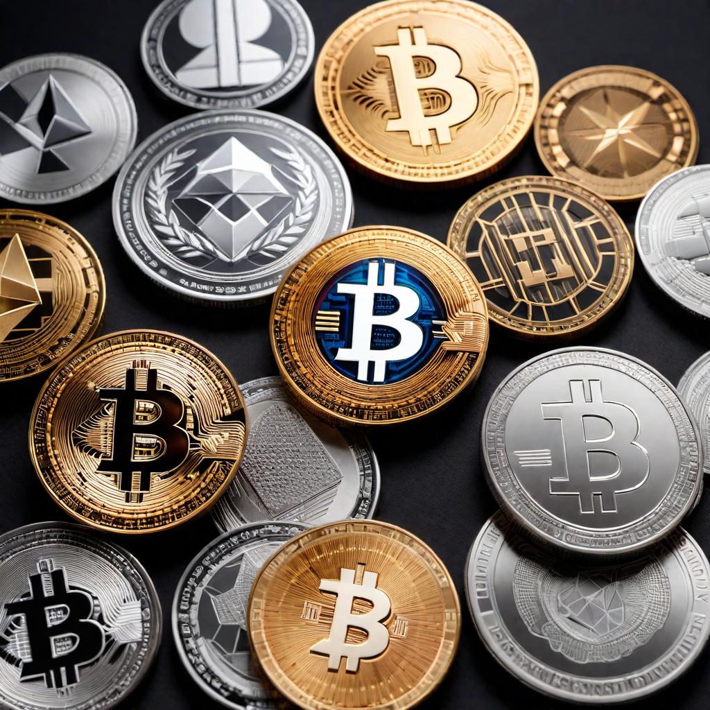  Images of potential 10x performance cryptocurrencies to consider for investment. hyperrealistic, full body, detailed clothing, highly detailed, cinematic lighting, stunningly beautiful, intricate, sharp focus, f/1. 8, 85mm, (centered image composition), (professionally color graded), ((bright soft diffused light)), volumetric fog, trending on instagram, trending on tumblr, HDR 4K, 8K