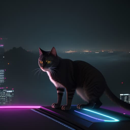  masterpiece, best quality, a scene featuring a bionic cat navigating a neon-lit cityscape, blending seamlessly with the cyber-enhanced environments , masterpiece, best quality, a scene featuring a bionic cat navigating a neon-lit cityscape, blending seamlessly with the cyber-enhanced environments , hyperrealistic, full body, detailed clothing, highly detailed, cinematic lighting, stunningly beautiful, intricate, sharp focus, f/1. 8, 85mm, (centered image composition), (professionally color graded), ((bright soft diffused light)), volumetric fog, trending on instagram, trending on tumblr, HDR 4K, 8K