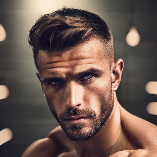 portrait+ style Russian queer fitness model brunette hunk dilf dude face