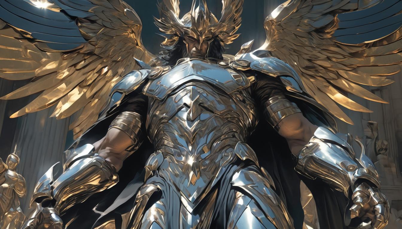  hyperrealism,fantasy aestheticPerseus equipped with Hermes' winged sandals, Hades' helm of invisibility, and Athena's mirrored shield, divine gifts, prepared, powerful, high tech clothing clad in sleek, futuristic costume with metallic accents and form fitting designs, marvel superhero comics style, unreal engine rendering