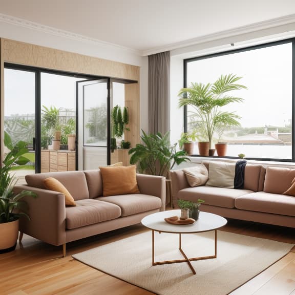  luxury interior, plants, sofa, window