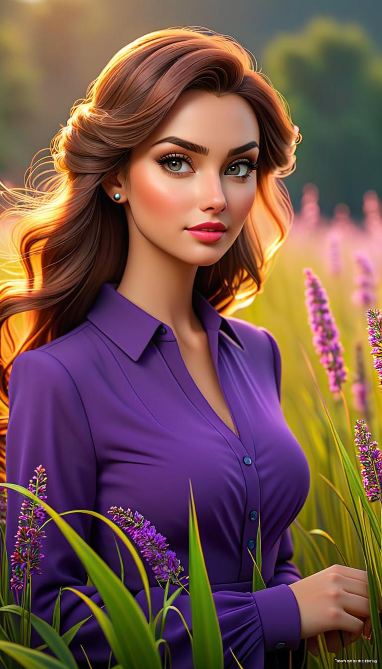  Professional 3D model of A purple flowers and grass . Rendered with Octane, the model is highly detailed,dramatic lighting. hyperrealistic, full body, detailed clothing, highly detailed, cinematic lighting, stunningly beautiful, intricate, sharp focus, f/1. 8, 85mm, (centered image composition), (professionally color graded), ((bright soft diffused light)), volumetric fog, trending on instagram, trending on tumblr, HDR 4K, 8K