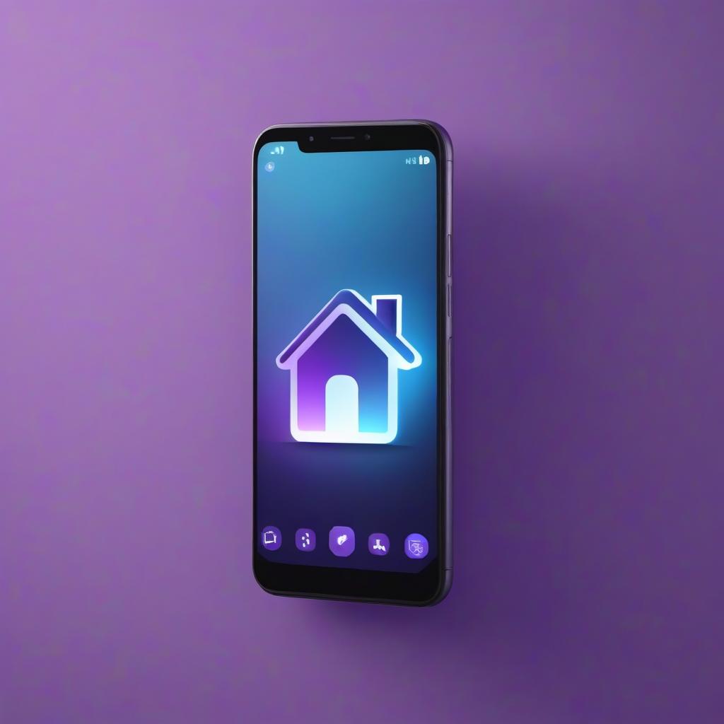  Smart home mobile application shortcut in violet icon. hyperrealistic, full body, detailed clothing, highly detailed, cinematic lighting, stunningly beautiful, intricate, sharp focus, f/1. 8, 85mm, (centered image composition), (professionally color graded), ((bright soft diffused light)), volumetric fog, trending on instagram, trending on tumblr, HDR 4K, 8K