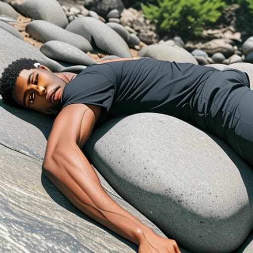  A black man laying on a rock